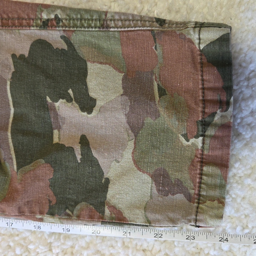 Anthropologie Green and Brown Camouflage Pants With Tribal Embroidery, Size 32 - Picture 10 of 11